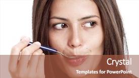  Presentation with spoon - Presentation theme having taste food - young latin woman with spoon background and a red colored foreground
