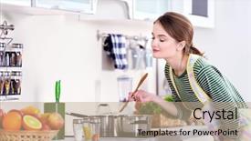  Presentation with cooking - Cool new presentation theme with taste food - young woman cooking backdrop and a coral colored foreground