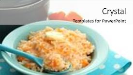  Presentation with taste - Amazing slide set having taste rice porridge with pumpkin in blue bowl isolated on white backdrop and a white colored foreground