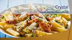  Presentation with leafy vegetables single - Beautiful PPT layouts featuring tasteful - pasta carbonara and vegetables backdrop and a sky blue colored foreground