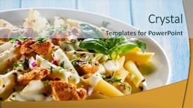  Presentation with pasta - Cool new presentation theme with tasteful - pasta carbonara and vegetables backdrop and a sky blue colored foreground