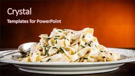  Presentation with pasta - Cool new PPT theme with tasteful - pasta carbonara on wooden table backdrop and a wine colored foreground