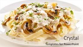  Presentation with pasta sauce - PPT layouts featuring tasteful - pasta with champignons and sauce background and a coral colored foreground