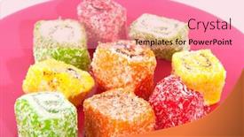  Presentation with sweet candy - Colorful slides enhanced with tasteful sweet turkish delight candy isolated over white backdrop and a coral colored foreground