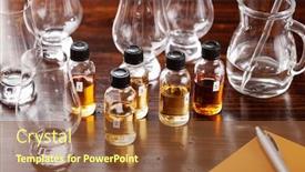  Presentation with brandy - Beautiful PPT theme featuring tasting-bottles-and-glasses backdrop and a tawny brown colored foreground