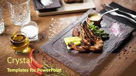  Presentation with garlic - Presentation design consisting of tasting-menu-beef-steak background and a tawny brown colored foreground