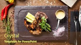  Presentation with garlic - PPT theme consisting of tasting-menu-beef-steak background and a tawny brown colored foreground