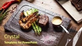  Presentation with beef - PPT theme featuring tasting-menu-beef-steak background and a tawny brown colored foreground