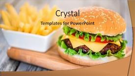  Presentation with hamburger - Beautiful presentation theme featuring tasty and appetizing hamburger cheeseburger backdrop and a yellow colored foreground