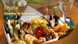 Presentation with appetizer - Colorful presentation design enhanced with tasty-appetizer-in-the-bar backdrop and a tawny brown colored foreground