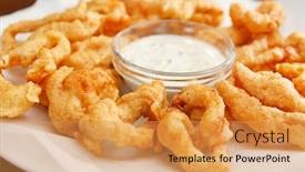  Presentation with appetizer - Presentation design with tasty appetizer with sauce background and a yellow colored foreground