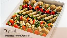  Presentation with appetizers - Audience pleasing PPT layouts consisting of tasty-appetizers-in-the-box backdrop and a gold colored foreground