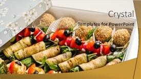  Presentation with appetizers - PPT layouts enhanced with tasty-appetizers-in-the-box background and a soft green colored foreground