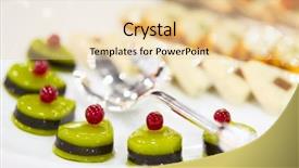  Presentation with appetizers - Colorful PPT theme enhanced with tasty appetizers on banquet table backdrop and a  colored foreground