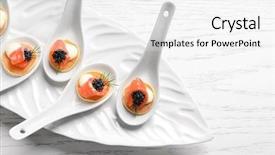  Presentation with salmon - Amazing theme having tasty appetizers with black caviar backdrop and a white colored foreground