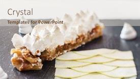  Presentation with apple - Slide set having tasty-apple-cake-with-meringue background and a lemonade colored foreground