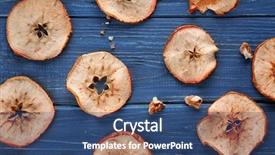  Presentation with wood chips - Beautiful theme featuring tasty apple chips on wooden backdrop and a ocean colored foreground