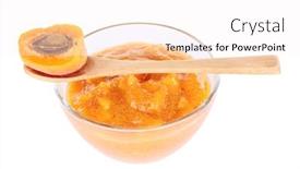  Presentation with apricot - Presentation theme consisting of tasty apricot jam with fresh apricot isolated on white background and a white colored foreground