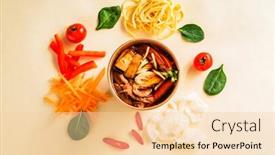  Presentation with asian food - Amazing slide set having tasty-asian-food-top-view backdrop and a lemonade colored foreground