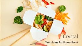  Presentation with asian food - Colorful presentation design enhanced with tasty-asian-food-top-view backdrop and a lemonade colored foreground