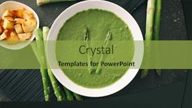  Presentation with asparagus - PPT theme featuring tasty asparagus soup on table background and a yellow colored foreground