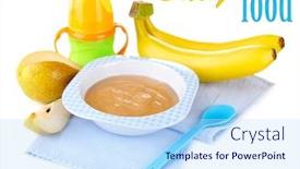  Presentation with baby bottle - Slide deck enhanced with tasty baby fruit puree and baby bottle isolated on white background and a light blue colored foreground
