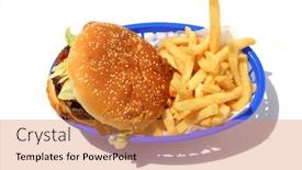  Presentation with dinner blue - Beautiful slide set featuring tasty-bacon-cheese-burger backdrop and a gold colored foreground