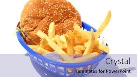  Presentation with dinner blue - Presentation design with tasty-bacon-cheese-burger background and a light blue colored foreground