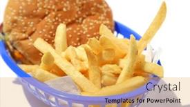  Presentation with dinner blue - Slide set having tasty-bacon-cheese-burger background and a yellow colored foreground