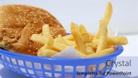  Presentation with dinner blue - Audience pleasing presentation consisting of tasty-bacon-cheese-burger backdrop and a teal colored foreground