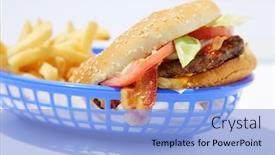  Presentation with dinner blue - PPT theme consisting of tasty-bacon-cheese-burger background and a light blue colored foreground