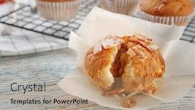  Presentation with muffin - Slide deck consisting of tasty bacon muffin on table background and a coral colored foreground