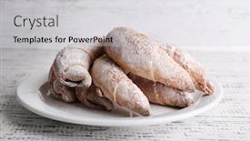  Presentation with powdered - Amazing slides having tasty bagels with powdered sugar on wooden background backdrop and a light gray colored foreground