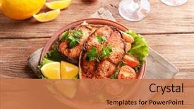  Presentation with fish - Colorful slides enhanced with tasty baked fish on plate backdrop and a coral colored foreground