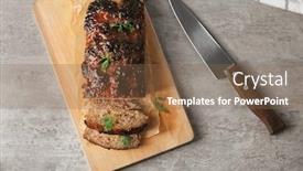  Presentation with turkey - Presentation theme having tasty baked turkey meatloaf on wooden board background and a violet colored foreground