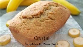  Presentation with banana - Colorful PPT theme enhanced with tasty-banana-bread-on-table backdrop and a coral colored foreground