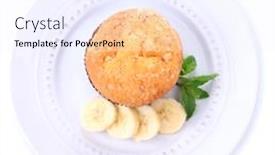  Presentation with white plate - Slides with tasty-banana-muffin-on-plate background and a sky blue colored foreground