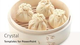  Presentation with bamboo - Colorful PPT theme enhanced with tasty baozi dumplings in bamboo steamer on white background backdrop and a lemonade colored foreground