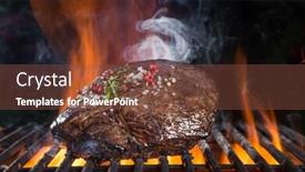  Presentation with iron - Slide set with tasty-beef-steak-on-cast background and a tawny brown colored foreground