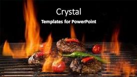  Presentation with steaks - Audience pleasing PPT theme consisting of tasty-beef-steaks-flying-above backdrop and a black colored foreground