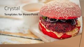  Presentation with vegan burger - Cool new slide deck with tasty-beetroot-burger-with-red backdrop and a lemonade colored foreground