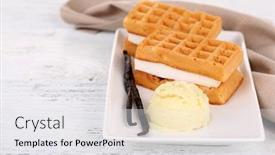  Presentation with waffles - Colorful PPT theme enhanced with tasty belgian waffles with ice cream on wooden table backdrop and a white colored foreground