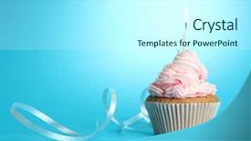 Presentation with blue and silver birthday - PPT theme featuring tasty birthday cupcake with candle background and a white colored foreground