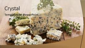  Presentation with blue cheese - Presentation theme consisting of tasty blue cheese with thyme on wooden table background and a coral colored foreground