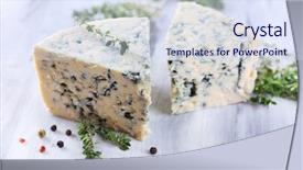  Presentation with blue cheese - Colorful presentation theme enhanced with tasty blue cheese with thyme and spices on wooden table backdrop and a sky blue colored foreground
