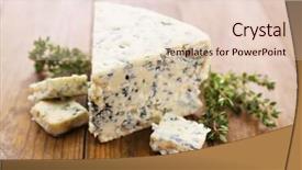  Presentation with blue cheese - PPT theme consisting of tasty blue cheese with thyme on wooden table background and a lemonade colored foreground