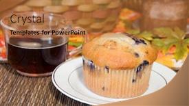  Presentation with promotion - Colorful slide deck enhanced with tasty-blueberry-muffin-with-piping backdrop and a red colored foreground