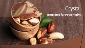  Presentation with edible nuts - Audience pleasing PPT theme consisting of tasty brasil nuts on wooden backdrop and a tawny brown colored foreground