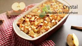  Presentation with pudding - Amazing PPT theme having tasty bread pudding with apples backdrop and a  colored foreground