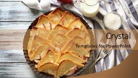  Presentation with pudding - Slide set with tasty bread pudding with apples background and a  colored foreground